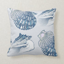 Seashells Pattern Nautical Theme Blue Throw Pillow