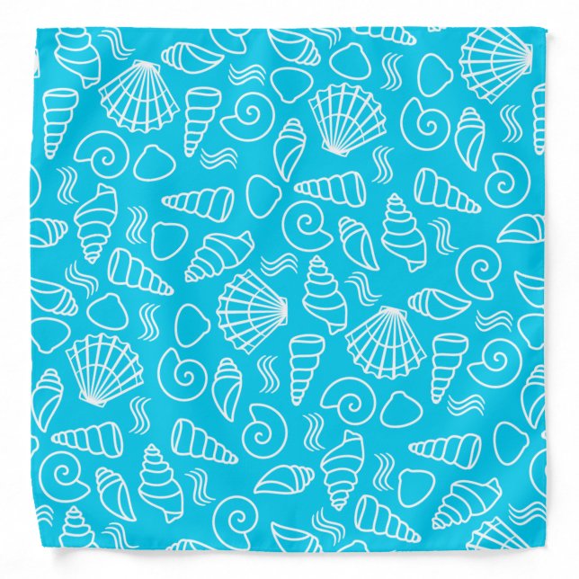 Seashells Pattern on Bright Blue Bandana (Front)