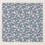 seashells pattern scarf<br><div class="desc">different types of hand painted seashells on a blue background</div>