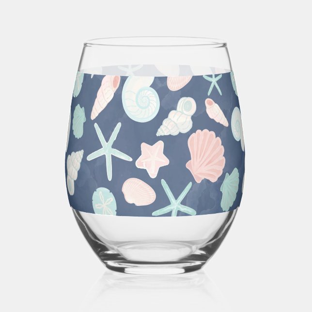 seashells pattern stemless wine glass (Front)