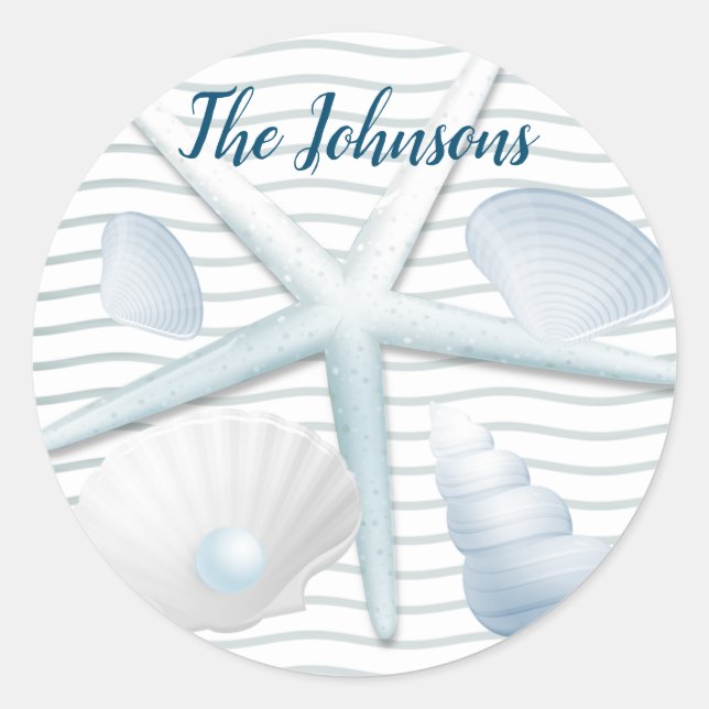 Seashells & Pearls Classic Round Sticker (Front)