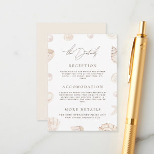 Seashells & Pearls Coastal Beach Wedding Details Enclosure Card