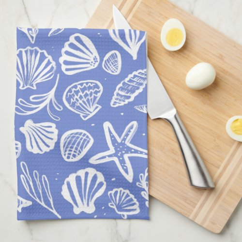 Seashells Periwinkle Pattern Beach Shells Chic  Kitchen Towel