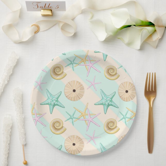 Seashells Retro Pastel Sea Life Paper Plates (Wedding)