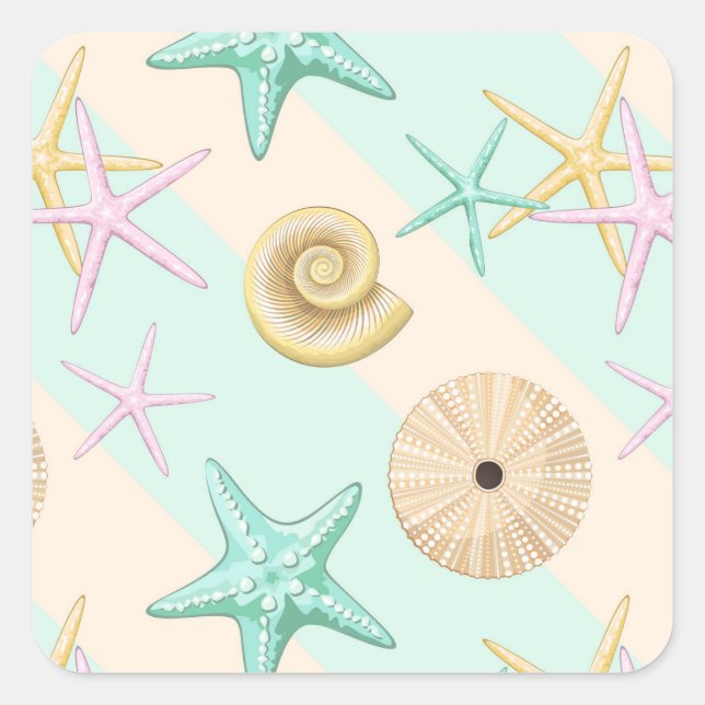 Seashells Retro Pastel Sea Life Square Sticker (Front)