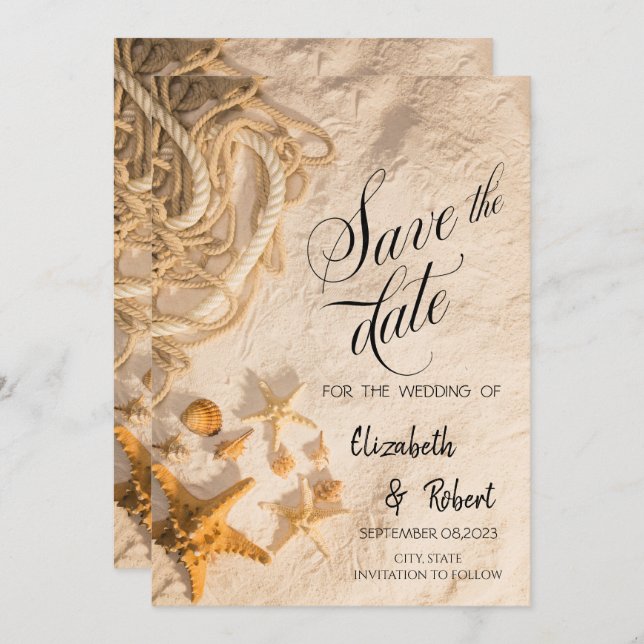 Seashells Rope Sand Save The Date (Front/Back)