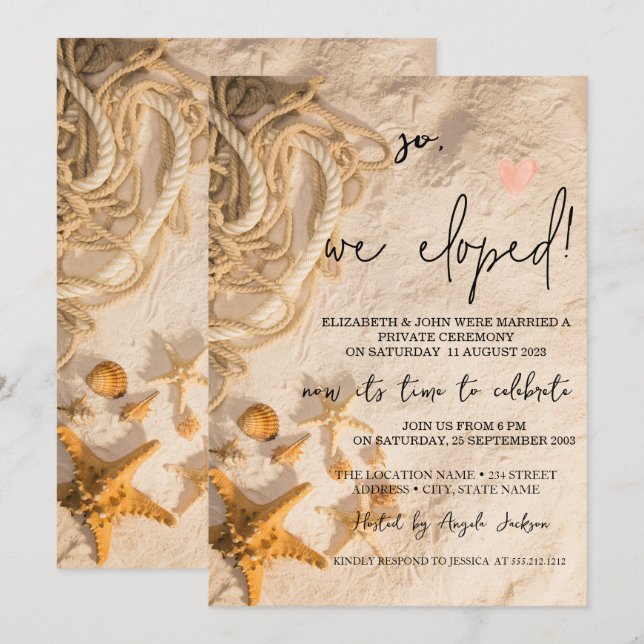 Seashells Rope Sand Wedding Elopement   Invitation (Front/Back)