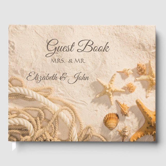 Seashells Rope Sand  Wedding Guest Book (Front)