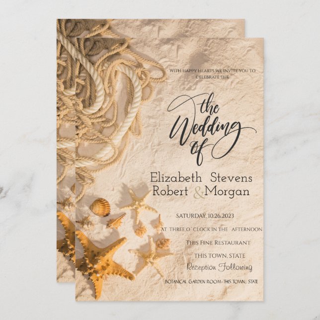 Seashells Rope Sand Wedding Invitation (Front/Back)