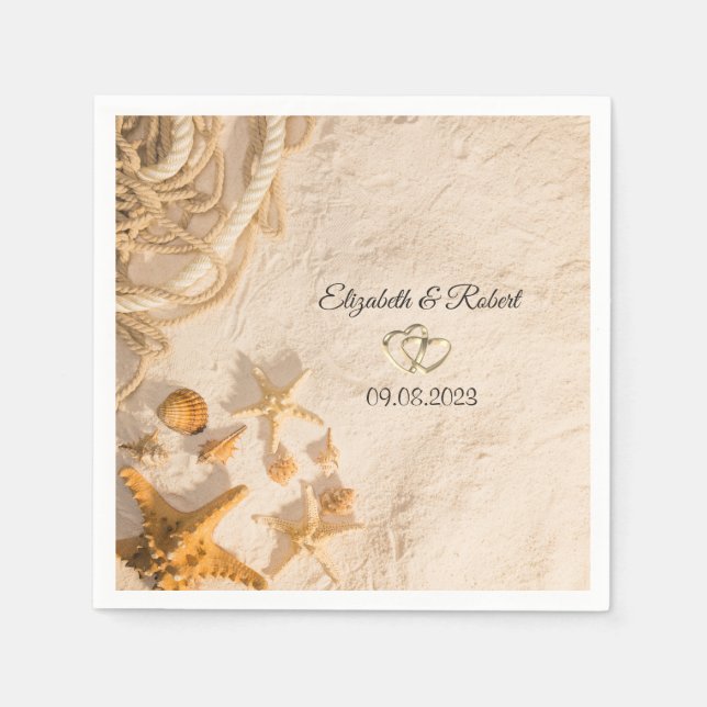 Seashells Rope Sand  Wedding Napkins (Front)