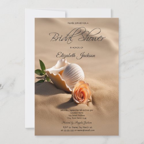 Seashells Rose Sand Bridal Shower Invitation