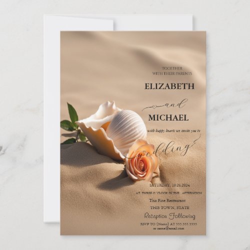 Seashells Rose Sand Wedding Invitation