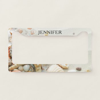 Seashells Sand Beach Personalized License Frame by dmboyce at Zazzle