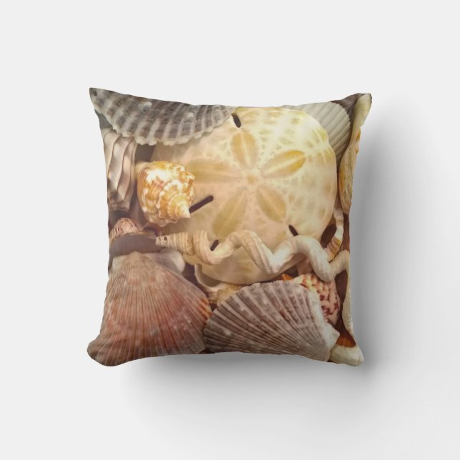 Seashells Sand Dollar Beach Theme Outdoor Pillow (Front)
