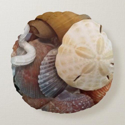 Seashells Sand Dollar Beach Theme Round Pillow