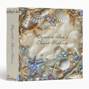 Seashells Sand Pearls Starfish Driftwood Sweet 16 3 Ring Binder