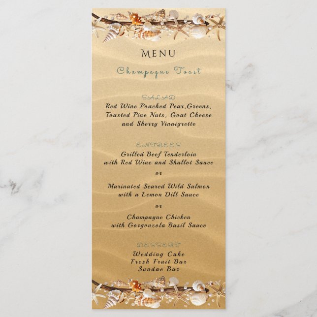Seashells Sand Starfish Driftwood Tropical Menu (Front)
