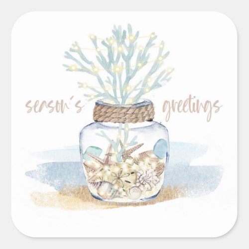 Seashells  Sea Glass  Coastal Christmas Bouquet Square Sticker