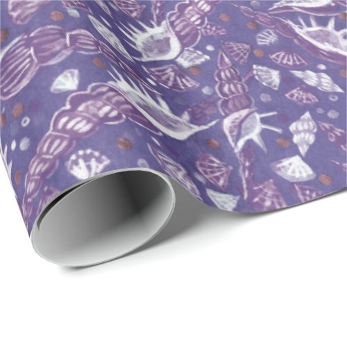 Seashells Sea Shell Nautical Pattern Purple Violet Wrapping Paper
