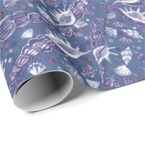 Seashells Sea Shell Nautical Pattern Violet  Teal Wrapping Paper