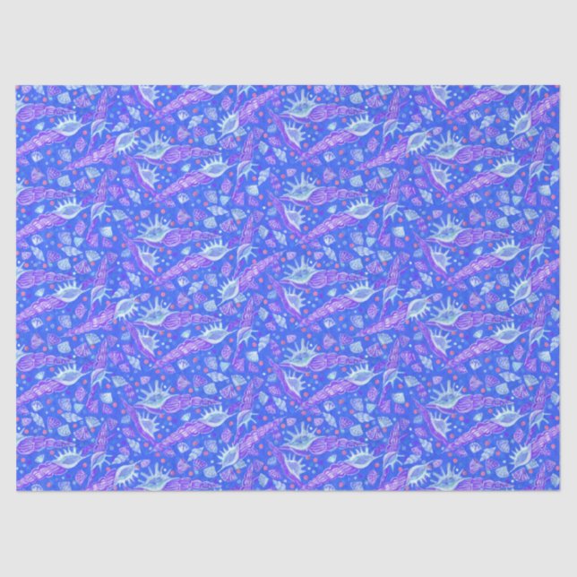 Seashells Sea Shells Nautical Pattern Blue Tissue Paper (Front)
