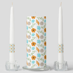 Seashells Sea Snail Orange Flower Green Leaves Unity Candle Set