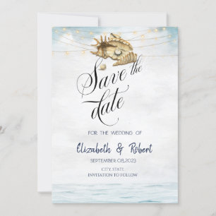 Seashells,Sea,String Lights  Save The Date