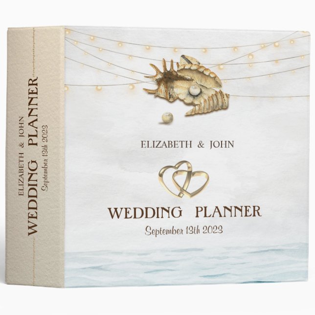 Seashells,Sea,String Lights Script 3 Ring Binder (Front/Spine)