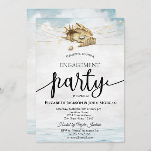 Seashells,Sea,String Lights Script Engagement Invitation