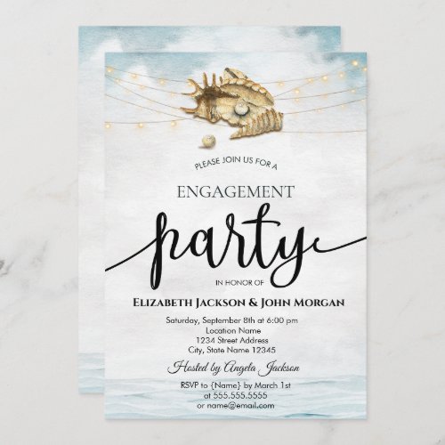 SeashellsSeaString Lights Script Engagement  Invitation