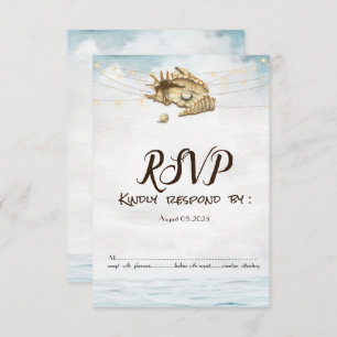 Seashells,Sea,String Lights Script Lights RSVP   Invitation