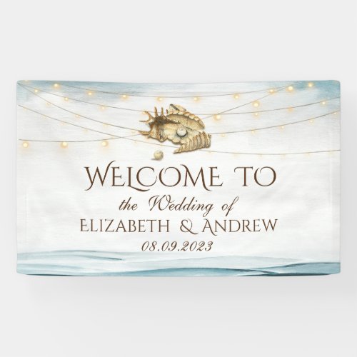 SeashellsSeaString Lights Script Wedding Banner