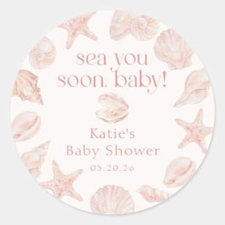 Seashells Sea You Soon Baby Shower Sticker
