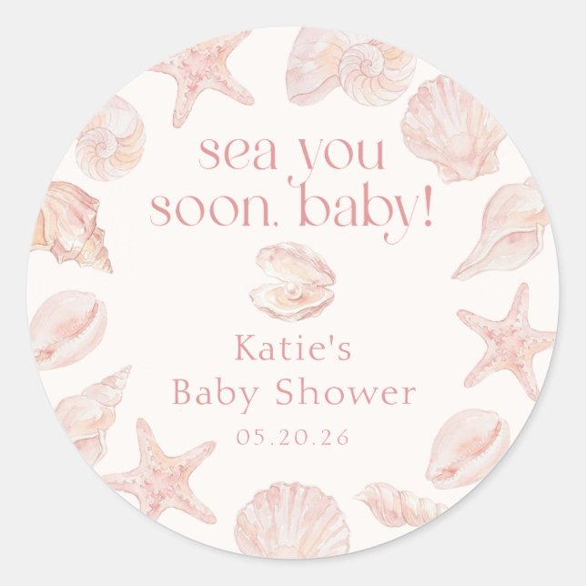 Seashells Sea You Soon Baby Shower Sticker (Front)