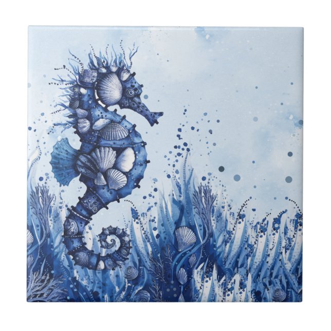 Seashells Seahorse Ceramic Tile (Front)