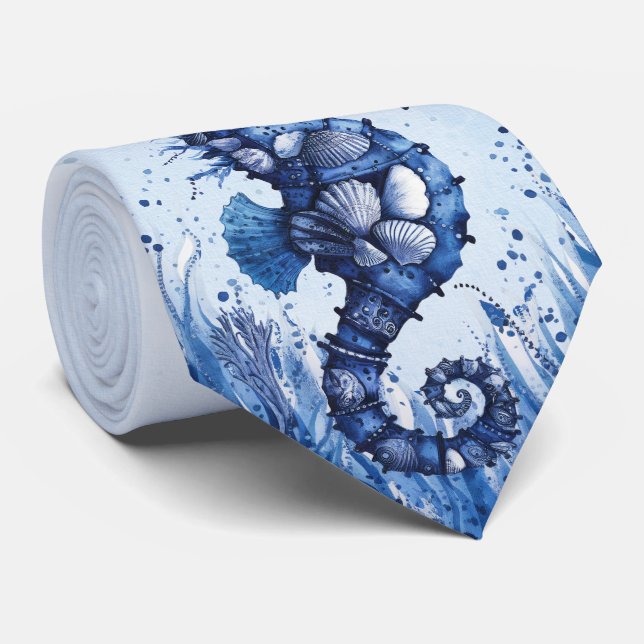 Seashells Seahorse Neck Tie (Rolled)