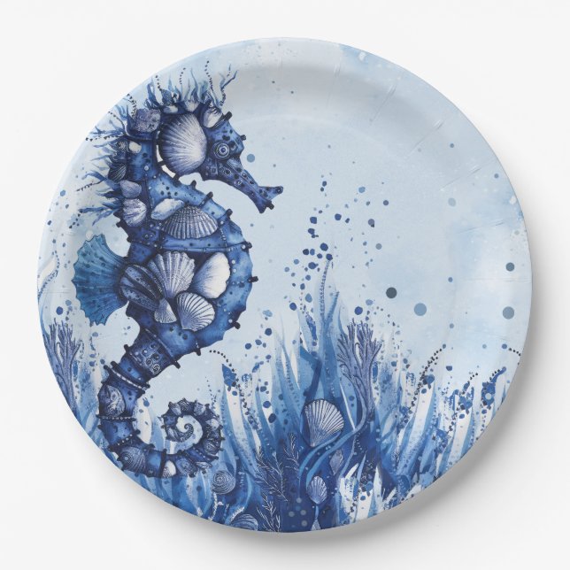 Seashells Seahorse Paper Plates (Front)