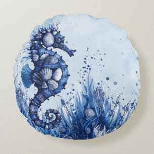Seashells Seahorse Round Pillow