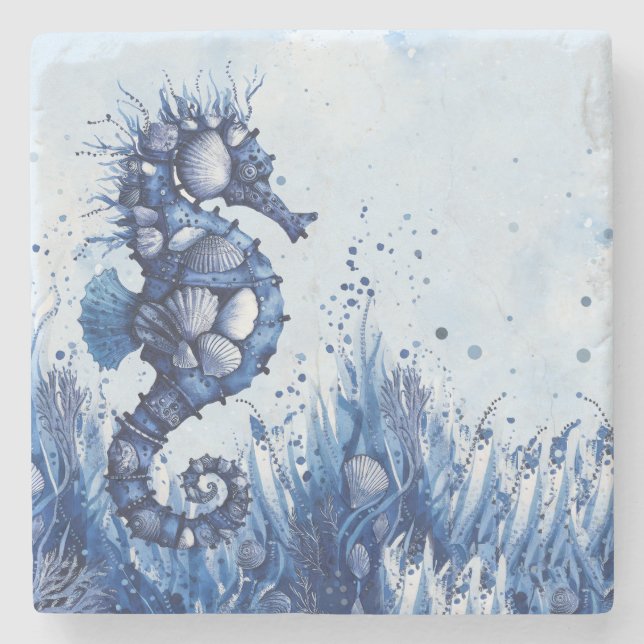 Seashells Seahorse Stone Coaster (Front)