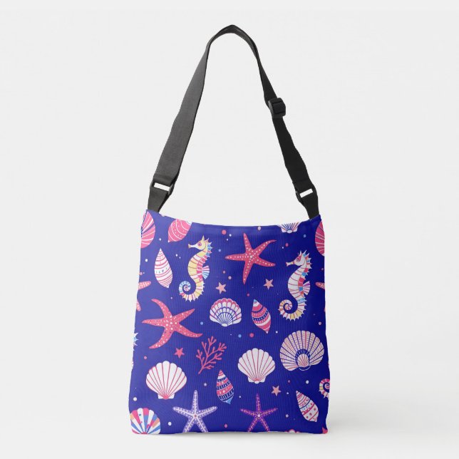 Seashells Seahorses and Seastars Crossbody Bag (Front)