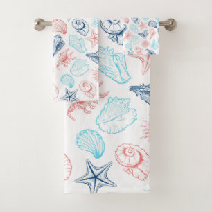 Seashells seamless pattern Bath Towel Set