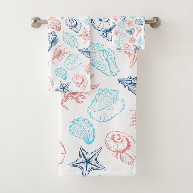 Seashells seamless pattern Bath Towel Set (Insitu)