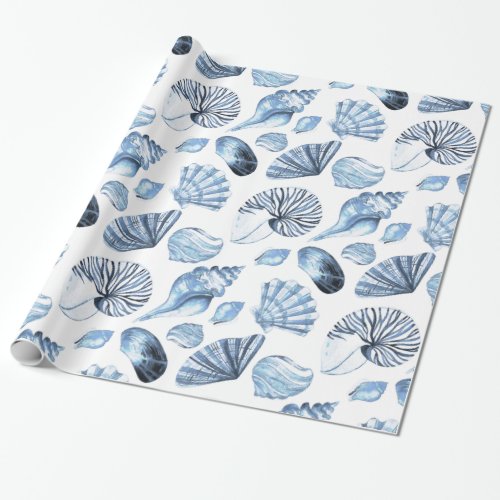 Seashells Seamless Pattern in Blue Wrapping Paper