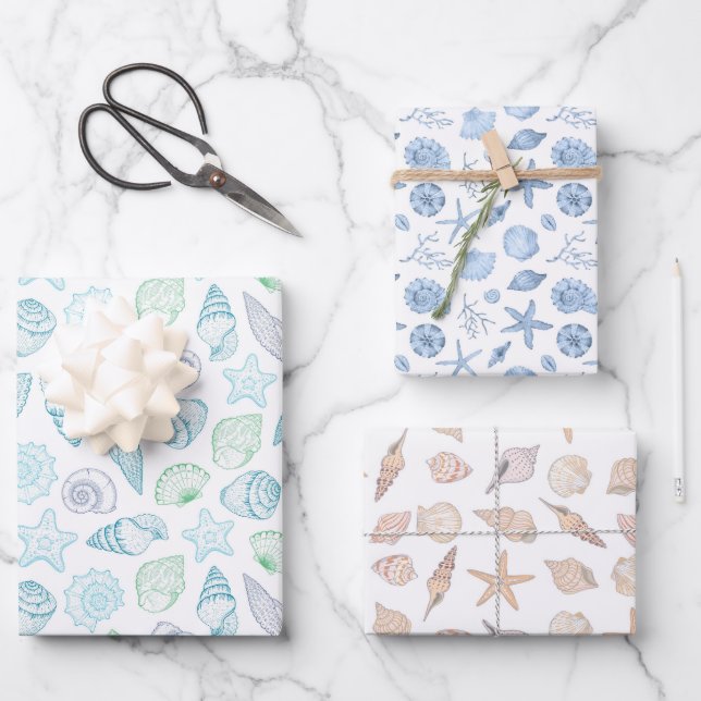 Seashells Seashore Wrapping Paper Sheets (Front)