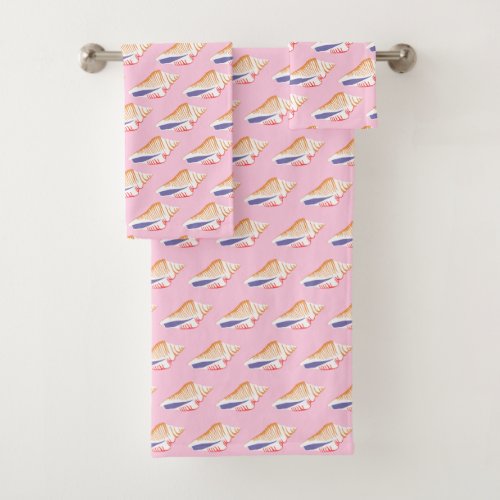 Seashells Simple Sea Ocean Pattern Pink  Bath Towel Set