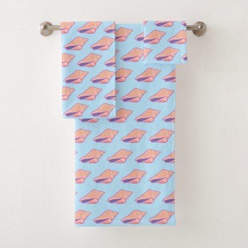 Seashells Simple Sea Ocean Pattern Pink Blue Bath Towel Set
