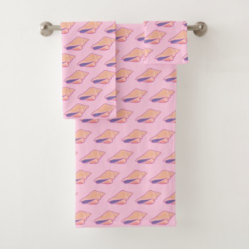 Seashells Simple Sea Ocean Pattern Pink Purple Bath Towel Set