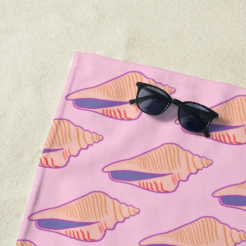 Seashells Simple Sea Ocean Pattern Purple Pink  Beach Towel