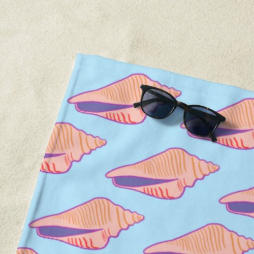 Seashells Simple Sea Ocean Pattern Purple Pink BLu Beach Towel