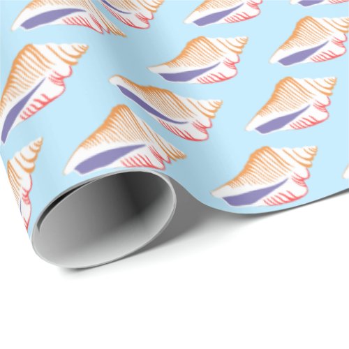 Seashells Simple Sea Ocean Pattern White Blue Gift Wrapping Paper